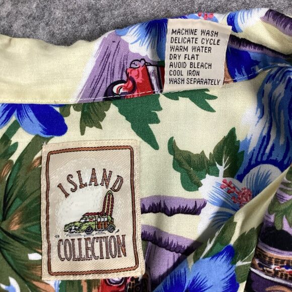 Vtg Island CollectionHawaiian Button Up Mens XL Classic Chevrolet Cars Floral - Picture 11 of 11
